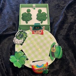 New Piper K St Patrick’s Shamrock earrings and hair clips Green Lucky Rainbow